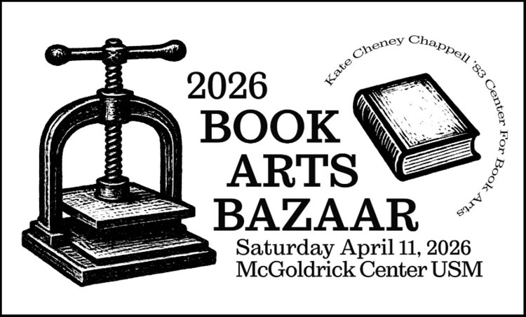 logo for the 2026 Book Arts Bazaar at USM Portland, ME